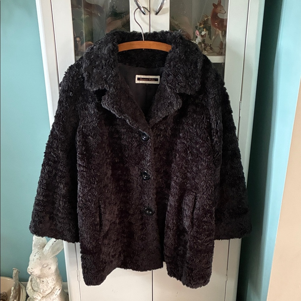 Kristen Blake sz XL Women's Black Warm Plush Faux Fur Coat euc warm